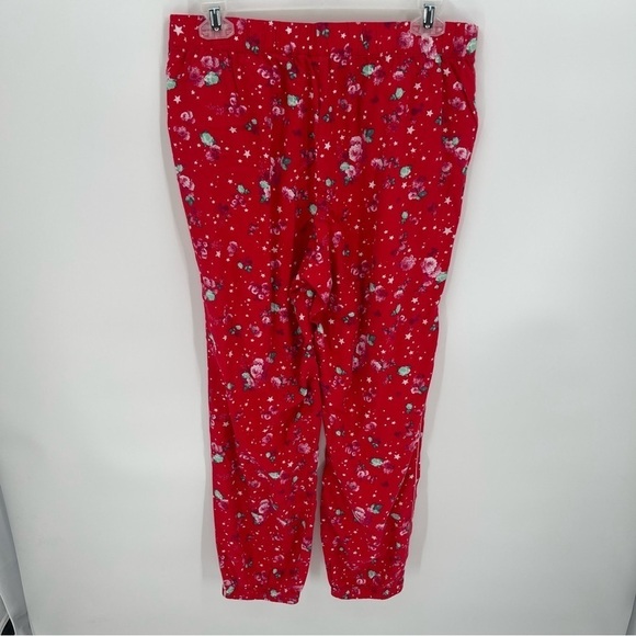 Victorias Secret Cotton And Flannel Pajama Set PJ Red Pink Starry Floral Size M - Picture 7 of 10